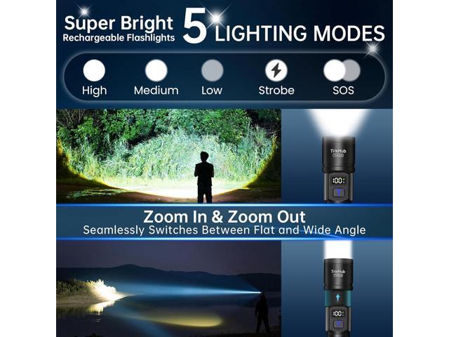 Rechargeable Flashlights 2 Pack, Super Bright High Lumens Flash Light, 5 Modes Zoomable Linternas with LCD Digital Display, Powerful Handheld LED...