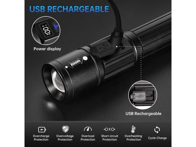 Rechargeable Flashlights 2 Pack, Super Bright High Lumens Flash Light, 5 Modes Zoomable Linternas with LCD Digital Display, Powerful Handheld LED...
