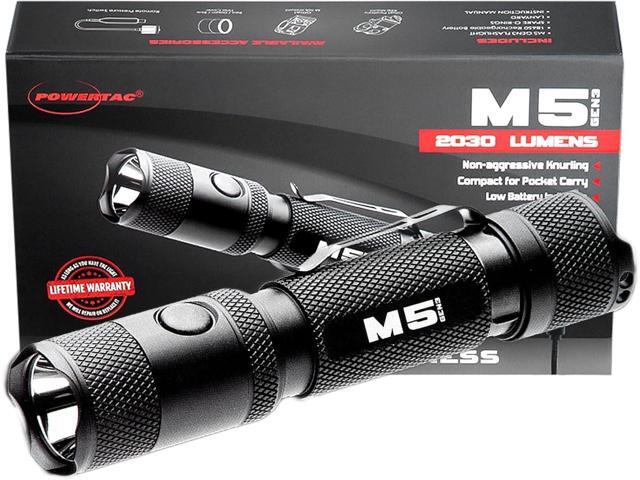 PowerTac M5-G3 2030 Lumens Rechargeable Tactical Flashlight, 330M Throw with Magnetic Charging and Dual Switch, LED Flashlight for Outdoor Emergency