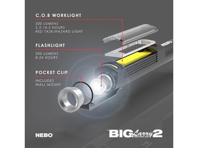 NEBO Big Larry 2 Work Light 500 Lumens, 4 Light Modes, Magnetic LED Flashlight & Portable COB Task Lamp, Battery Powered, Pocket Clip, Water...