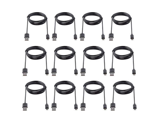 Bulk Micro USB Cable 3ft 12-Pack Android Phone Tablet Charger Charging Cord Data Transfer, Black