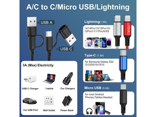 6 in 1 Multi Charging Cable 2Pack-6FT Multi USB Cable 3A Multi Charger Cable Braided Multiple Phone Charger Cable Universal USB A/C Charging Cord...