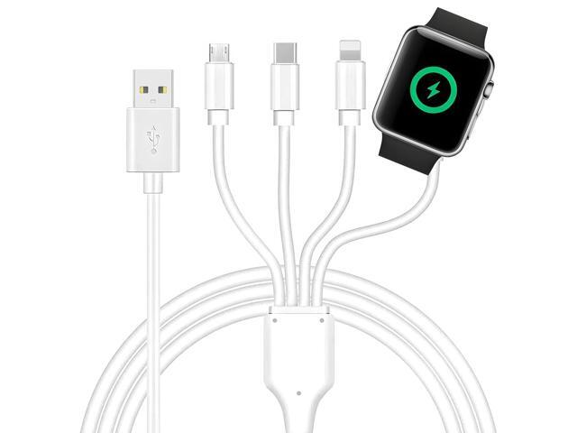4 in 1 Watch & Phone Charger Cable, Multi Charging Cord, Fast Magnetic Cable USB Type C for Apple Watch, iPhone, Pods, Android & More / 3.3ft