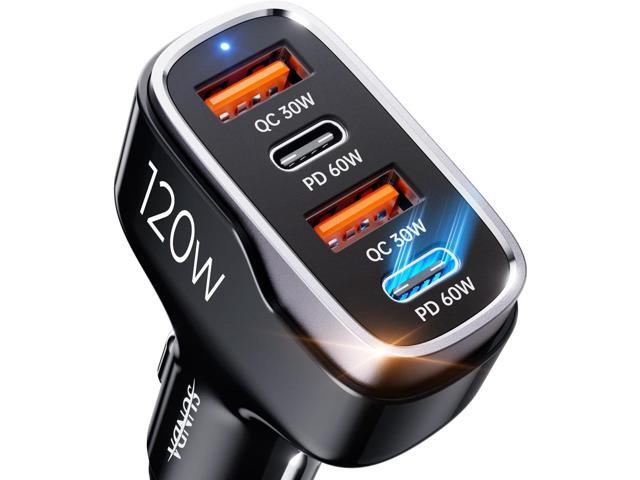 SUNDA 120W USB C Fast Car Charger, 4-Ports Cigarette Lighter Adapter, USB C Car Phone Charger Adapter USBC Type C 12v, Fit for iPhone 16E/16/15...