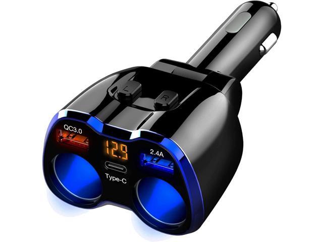 Car Charger, 150W 2-Socket Cigarette Lighter Splitter QC 3.0 Dual USB Ports 1 USB C Fast Car Adapter with Separate Switch LED Voltmeter Replaceable...