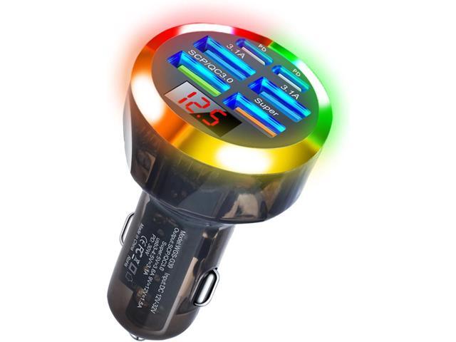 Super Fast Charge USB C Car Phone Charger Adapter 6 in 1 with Voltage Display 250W Multi Port Cigarette Lighter USB Charger with Volt Meter for...