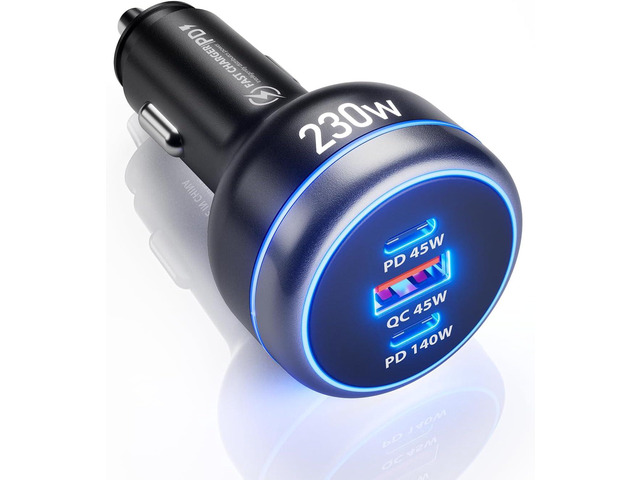 230W USB-C Fast Car Charger PD3.1/PPS63W/QC45W, 3-Port Mutiple Car Charger Adapter Cigarette Lighter 12V-24V, Super Fast Charging for...