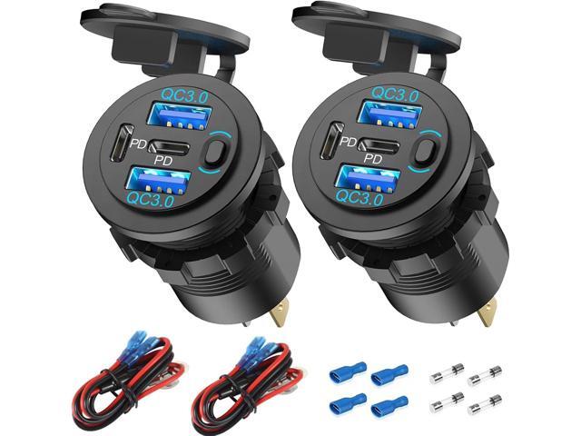 2 Pack 12V USB Outlet 4 Port Car Charger, 78W Super Fast Dual PD3.0 & QC3.0 Multiple USB Port for Car, USB C Cigarette Lighter Replacement 12 Volt...