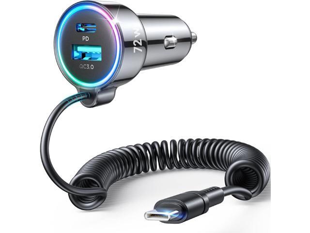 USB C 72W Car Charger for iPhone 17/16 Pro Max, PD & QC3.0 w/5 ft 36W Type C Coiled Cable, Fast Car Phone Charger Adapter for iPhone 17Air/15 Pro,...
