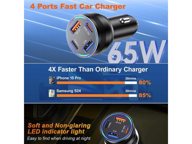 Car Charger USB C, 2Pack 4-Port 65W Cigarette Lighter USB Charger Fast Charging,Dual USB-C & USB-A Car Phone Charger Adapter Accessories for iPhone...