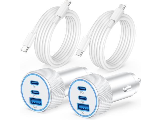 67W 3-Port Fast Car Charger for iPhone 16/15 Pro Max, 2-Pack 67Watt USB C Car Charger Adapter Cigarette Lighter & 2x3FT USB-C to C Cable Fast...