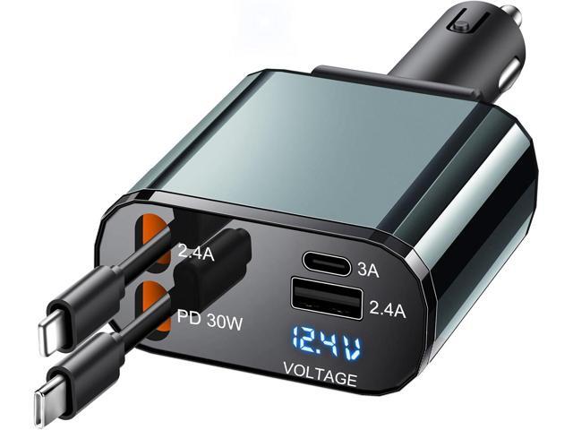 TICCI Retractable Car Charger [60W USB C with Cables] 4-in-1 Retractable Car Charger Fast Charging for iPhone 16, 15, 14, 13, 12 Series, USB-C,...