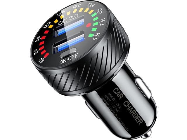 Kewig Car Charger, 36W Fast Car Charger Adapter, Dual USB Car Fast Charge with Colorful Voltmeter & ON/Off Switch
