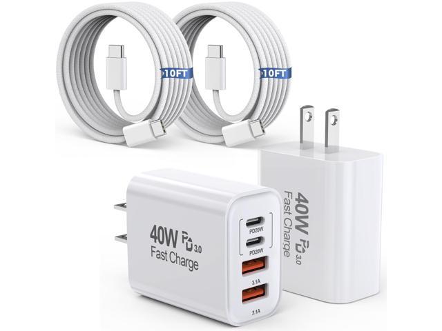 10FT iPhone 17 16 15 Pro Charger,2Pack 10Foot USB C to C Woven Cable Cord 40W USB C Apple Charger 4 Port PD & AC Charge Block Fast Charging for.