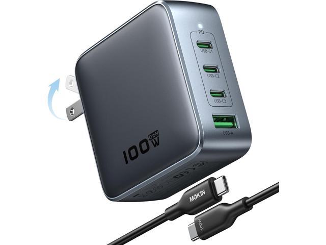 USB C Charger Block 100W, 4 Port GaN Charger USB C Fast Charging Station Foldable Compact Wall Charging Power Adapter for MacBook Pro/Air, Dell...