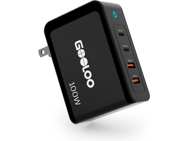 GOOLOO 100W USB C Charger Block, 4-Port Foldable Compact Fast Wall Charger for MacBook Pro/Air/iPad/iPhone Series and More, SuperSafe Power Adapter...