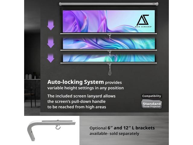Akia Screens 100 Inch Pull Down Projector Screen, Manual Retractable 16:9, 8K / 4K HD & 3D Ready, Ceiling or Wall Mount, Auto Locking White Indoor...