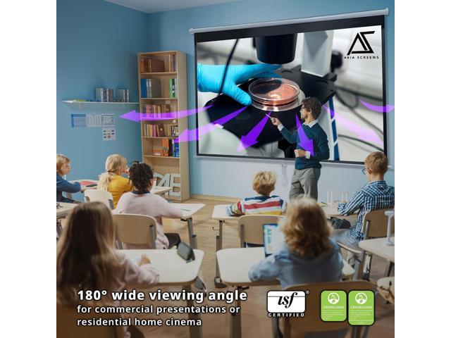 Akia Screens 100 Inch Pull Down Projector Screen, Manual Retractable 16:9, 8K / 4K HD & 3D Ready, Ceiling or Wall Mount, Auto Locking White Indoor...