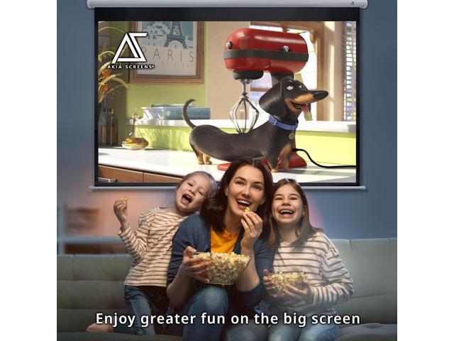 Akia Screens 100 Inch Pull Down Projector Screen, Manual Retractable 16:9, 8K / 4K HD & 3D Ready, Ceiling or Wall Mount, Auto Locking White Indoor...