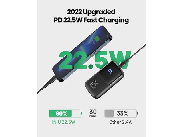 INIU Portable Charger, Smallest 22.5W 10000mAh Power Bank, USB C in/Output Fast Charging 3-Output Mini Battery Pack Charger with Phone Holder for...
