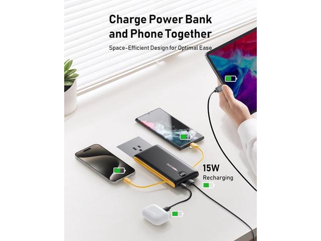 Portable Charger Power Bank Built in Cables and Wall Plug, 10000mAh iPhone Battery Pack Fast Charging, USB C External Slim Power Bank, Travel...