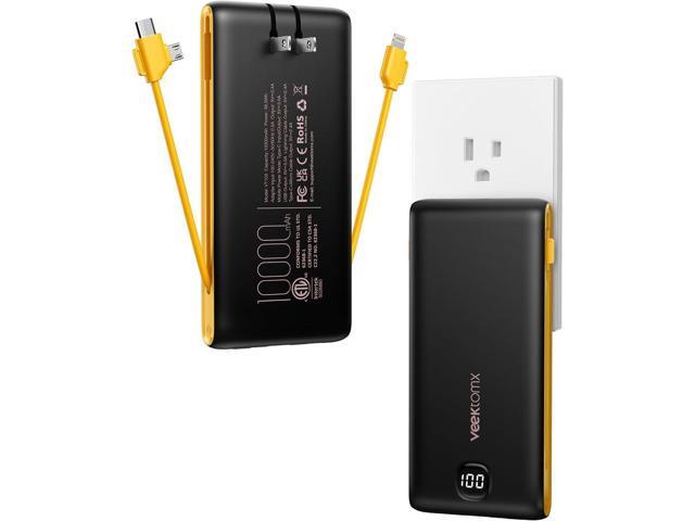 Portable Charger Power Bank Built in Cables and Wall Plug, 10000mAh iPhone Battery Pack Fast Charging, USB C External Slim Power Bank, Travel...