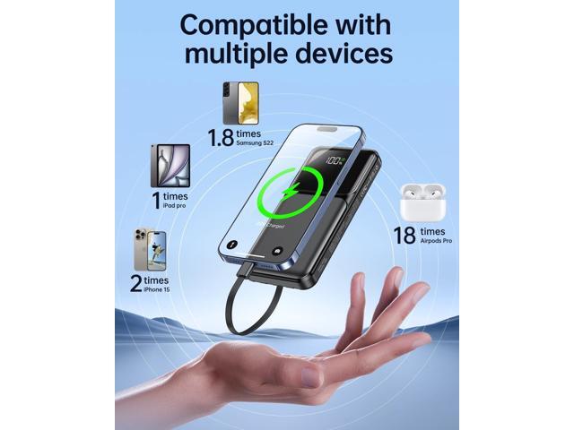 Portable Charger with Built in Cable - 20000mAh Fast Charging 22.5W Slim Power Bank USB C LED Display Travel Battery Pack 5 Outputs & 3 Inputs for...