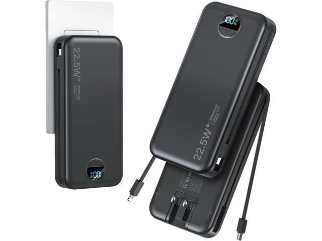 20000mAh Ultra-Portable-Charger-Power-Bank with Built in Cables & AC Wall Plug,PD20W USB-C Fast Charging Cell Phone Charger Battery Pack,LED Display...