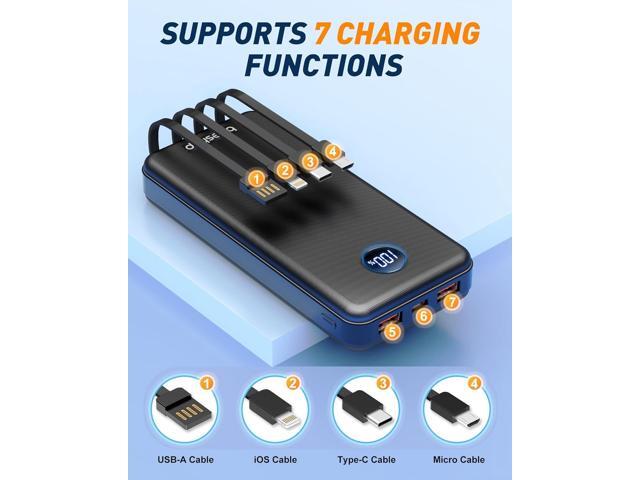 BEESHOP Portable Charger Power Bank - 37000mAh Portable Battery with 4 Built-in Cables, 22.5W Fast Charging Battery Pack Bank Compatible with...