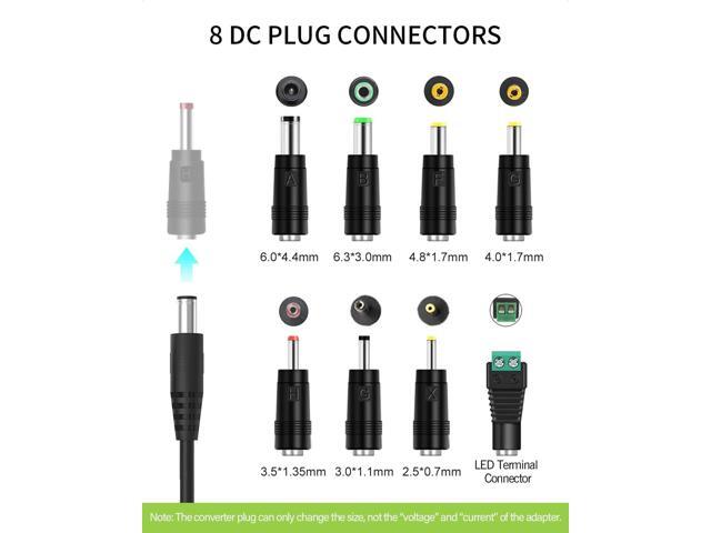 12V 2A Power Supply AC Adapter Replacement with 8 Tips, Regulated 12 Volts 2000mA Cord Charger for LED Strip Light, CCTV Camera, GPS, Webcam,...