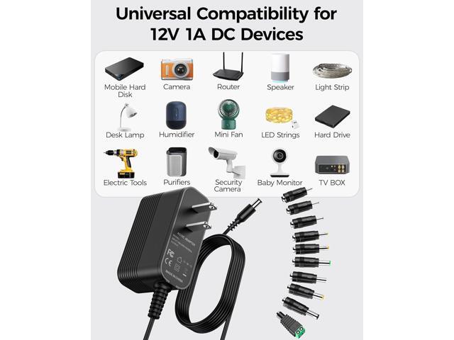 12V Power Supply AC Adapter 12 Volt Charger Universal Power Adapter for DC in 12V Power Cord with 10 Interchangeable Jacks for 1000mA 900mA 800mA...