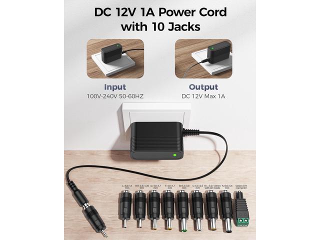 12V Power Supply AC Adapter 12 Volt Charger Universal Power Adapter for DC in 12V Power Cord with 10 Interchangeable Jacks for 1000mA 900mA 800mA...