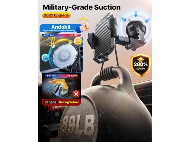 andobil Car Phone Holder, 2025 Military-Grade 85lbs Strongest Suction Phone Holders for Your Car Dashboard/Windshield/Vent Easy Clamp Cellphone...