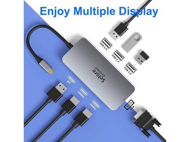 USB C to Dual HDMI Adapter,7 in 1 USB C Docking Station to Dual HDMI Displayport VGA,USB to 3USB 2.0, Multi Monitor Adapter for Dell XPS 13...
