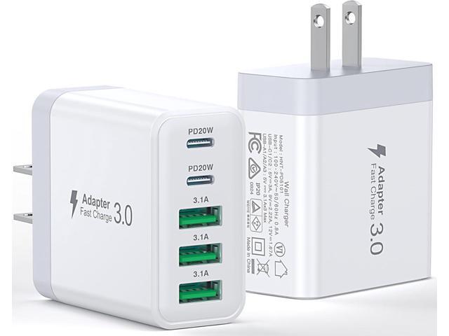 [2-Pack] USB C Wall Charger, 60W Fast USB C Charger Block, 5-Port PD Power Adapter + QC Wall Plug Multiport Type C Charging Block Cube Compatible...