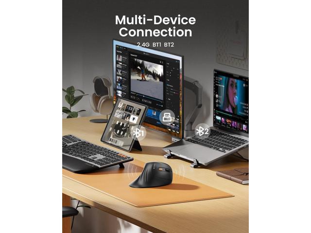 ProtoArc Ergonomic Mouse, EM11 NL Bluetooth Rechargeable Wireless Vertical Mouse, 3 Multi-Device Connectivity for Computer/PC/Laptop, 2.4GHz...