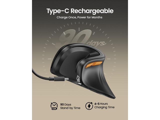 ProtoArc Ergonomic Mouse, EM11 NL Bluetooth Rechargeable Wireless Vertical Mouse, 3 Multi-Device Connectivity for Computer/PC/Laptop, 2.4GHz...