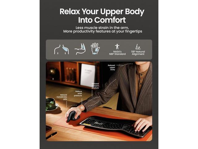 ProtoArc Ergonomic Mouse, EM11 NL Bluetooth Rechargeable Wireless Vertical Mouse, 3 Multi-Device Connectivity for Computer/PC/Laptop, 2.4GHz...
