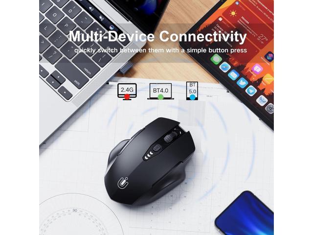 Wireless Bluetooth Mouse,[Upgraded] Rechargeable (BT 5.0/4.0+2.4G Hz),Computer Mouse with Visible Battery Level, 4 Adjustable DPI, Portable PC...