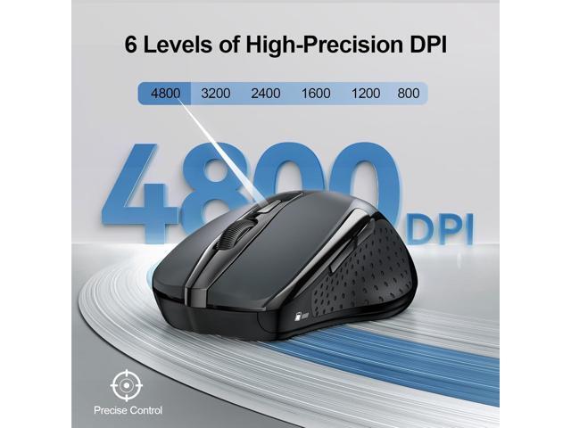 TECKNET Wireless Mouse (2.4G & BT5.0/3.0) Silent 4800 DPI Computer USB A & Bluetooth Mouse 6 Buttons, Wide Compatibility - Grey