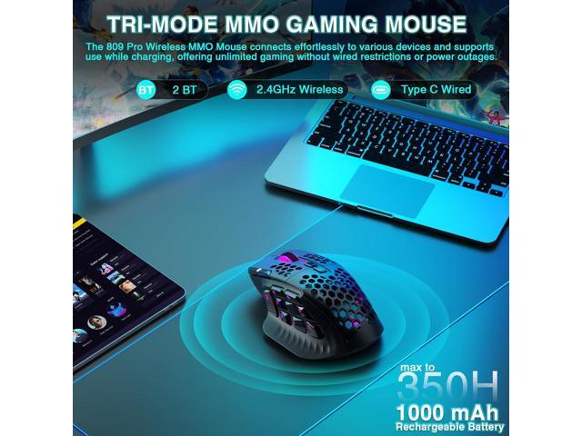 SOLAKAKA SM809 Pro Gaming Mouse with 9 Side Buttons,24000 DPI RGB Mouse for Gamer,16 Programmable Macros MMO Mouse,Black