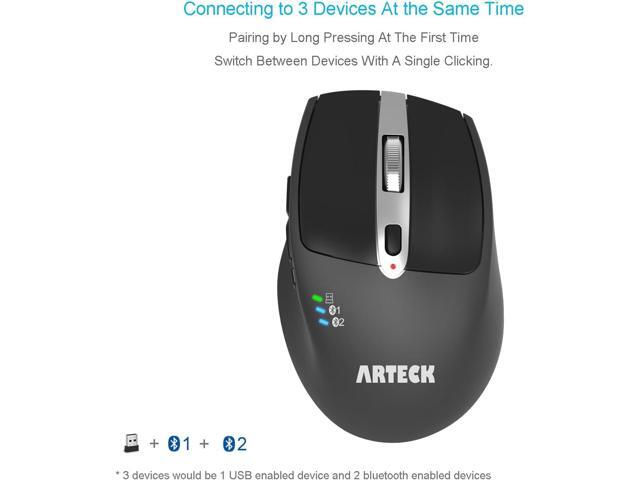 Arteck Wireless Bluetooth Mouse with Nano USB Receiver, Black, 4-Month Battery Life, Ergonomic Design