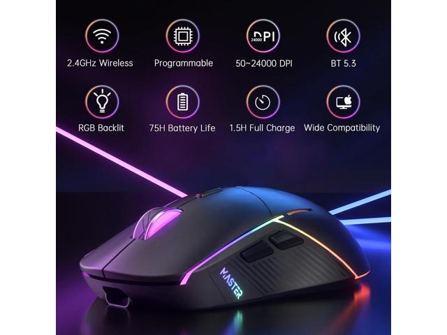 FFJ Wireless Gaming Mouse, 24000 DPI, Tri-Mode 2.4G/USB-C/Bluetooth 5.3 Gaming Mouse Wireless, RGB Programmable Mouse Gamer, 75Hrs Battery Life,...