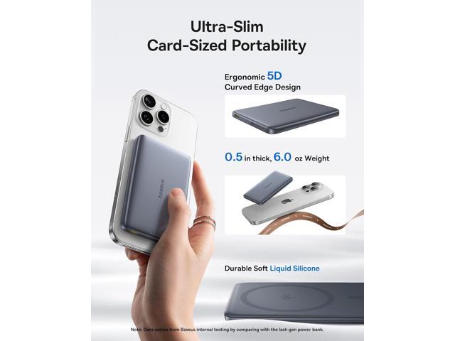 Baseus Picogo Magsafe Portable Charger, Qi2 Certified 0.5' Ultra Slim 15W Wireless Power Bank, 10000mAh 27W Fast Charging Magnetic Battery Pack...