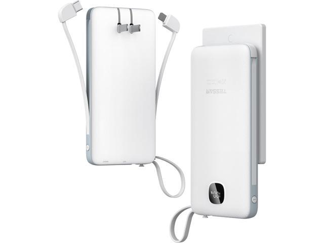 TESSAN Portable Charger with Built in Cables, 10000mAh Power Bank Fast Charging with Foldable Wall Plug Charger, 20W Compact Battery Pack Travel...