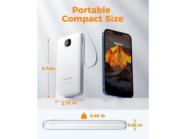TESSAN Portable Charger with Built in Cables, 10000mAh Power Bank Fast Charging with Foldable Wall Plug Charger, 20W Compact Battery Pack Travel...