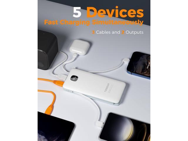 TESSAN Portable Charger with Built in Cables, 10000mAh Power Bank Fast Charging with Foldable Wall Plug Charger, 20W Compact Battery Pack Travel...
