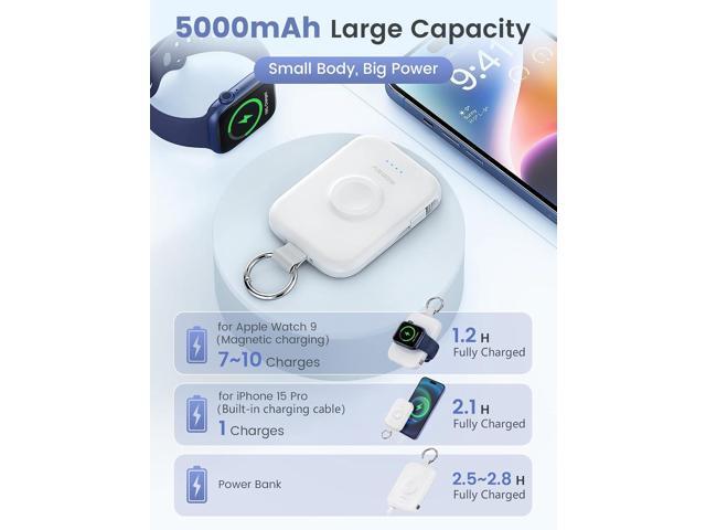 RORRY Portable Charger, 5000mAh Portable Charger Power Bank with Built-in Cables, Travel Keychain Battery Pack for Apple Watch Ultra...