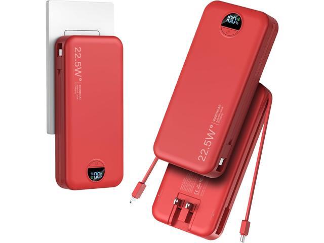 20000mAh Ultra-Portable-Charger-Power-Bank with Built in Cables & AC Wall Plug,PD20W USB-C Fast Charging Cell Phone Charger Battery Pack,LED Display...