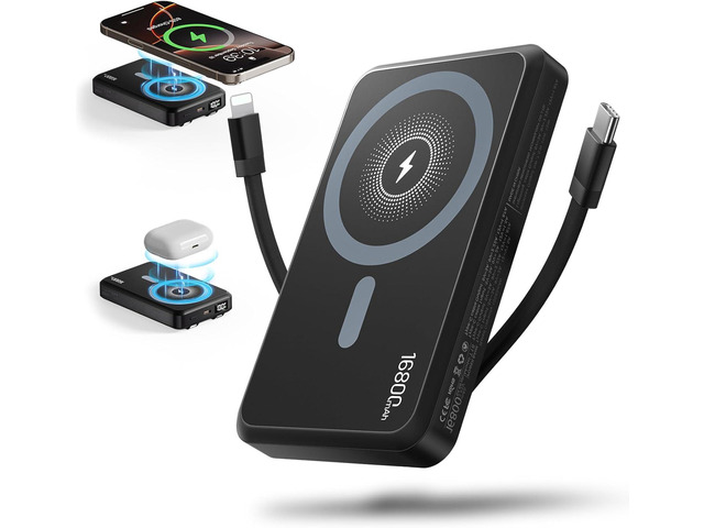 Tryetas 2026 Magnetic Wireless Power Bank, 16800mAh Portable Charger with 2 Built in Cables, LED Display Magnetic Battery Pack Travel Essentials...